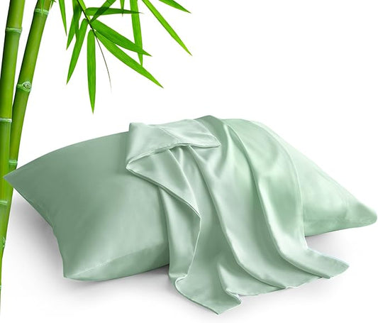 BEDELITE Standard Pillow Cases Set of 2, Rayon Derived from Bamboo, Cooling Pillow Cases for Hot Sleepers & Night Sweats, Breathable Silky Soft Envelope Pillowcases(Mint Green, 20"x26")