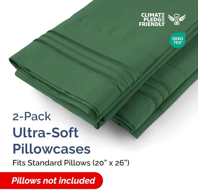 Standard Pillow Cases Set of 2 - Ultra-Soft Hotel Quality Pillowcase Covers - Comfy & Wrinkle Free - Stain and Fade Resistant - Machine Washable Pillow Protectors - 2 Piece Set, Standard Emerald Green
