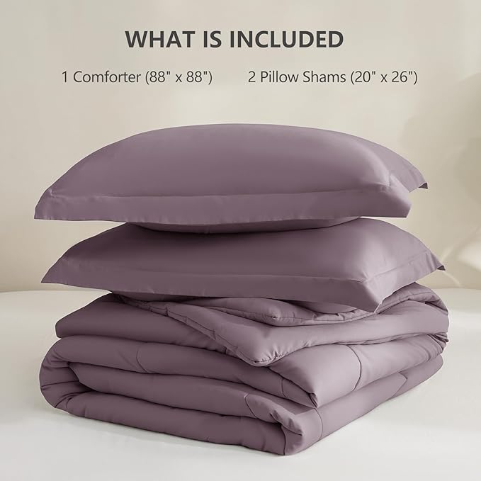 CozyLux Queen Comforter Set - 270GSM Dusty Purple Bedding Sets for All Seasons, 3 Pieces Box Stitched Bed Set with 1 Down Alternative Comforter and 2 Pillow Shams, Soft, Lightweight, Breathable
