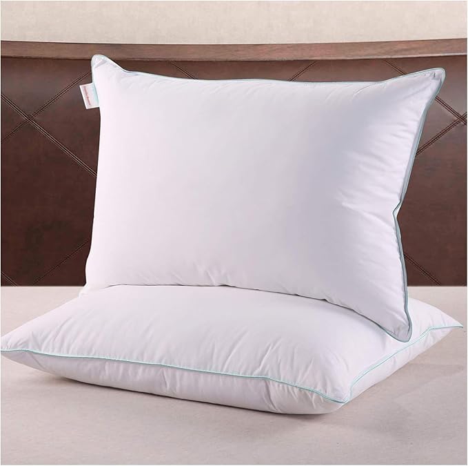 Homelike Moment Down Feather Pillows Queen - 2 Pack Feather Bed Pillows for Sleeping Queen Size Pillow Set of 2 100% Cotton Cover 20x30 Inch