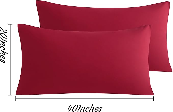 NTBAY King Pillow Cases Set of 2, 2 Pack Brushed Microfiber 20x40 Pillow Cases, Soft, Wrinkle, Fade, Stain Resistant Wine Red Pillow Cases with Envelope Closure, 20x40 Inches, Wine Red