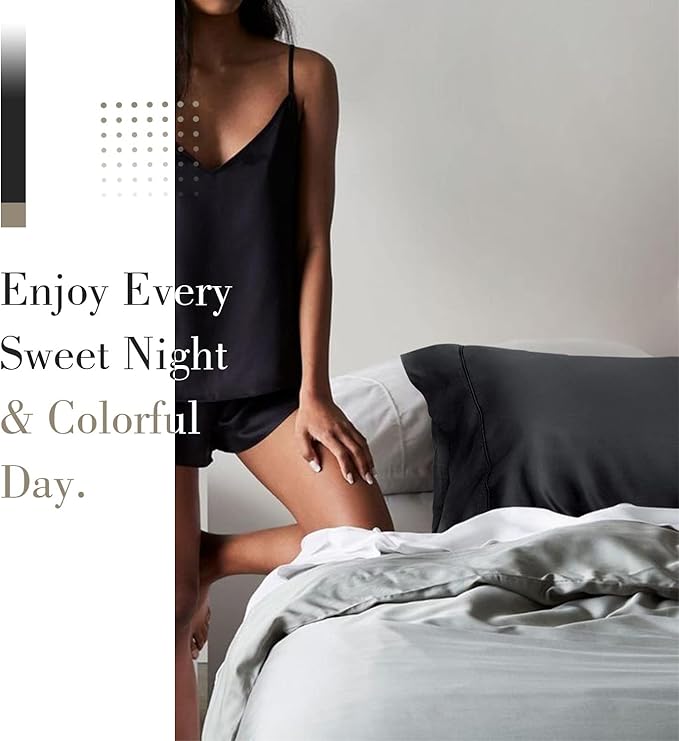 WishSmile Cooling Queen Pillowcases Set of 2 Breathable Cool Silky Soft Rayon Derived from Bamboo Fabric, Moisture Wicking for Hot Sleepers, Hair and Skin Friendly, Black, 2 Pack, 20x30IN