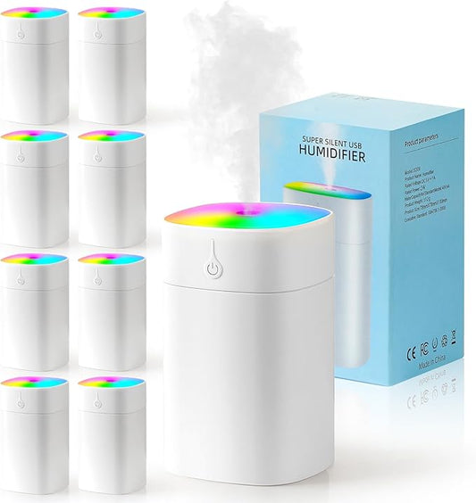 8 PCS Mini Humidifiers for Bedroom 400ml Portable Small Cool Mist Humidifier Super Quiet with 2 Modes Auto Shut-Off Small Humidifiers for Bedroom Travel Car Office Home Plant,White