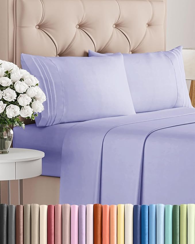 Full Size 4 Piece Sheet Set - Comfy Breathable & Cooling Sheets - Hotel Luxury Bed Sheets for Women & Men - Deep Pockets, Easy-Fit, Extra Soft & Wrinkle Free Sheets - Lavender Oeko-Tex Bed Sheet Set