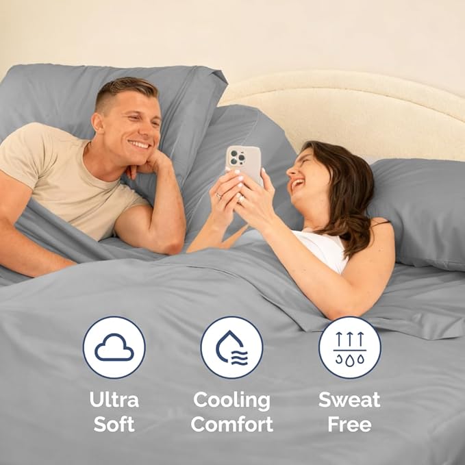 Flex Top Split Head King 4 Piece Sheet Set - Ultra-Soft, Breathable & Cooling Bed Sheets Set - Hotel Luxury Bedding for Women & Men with Deep Pockets - Wrinkle and Fade Free - Oeko-Tex - Steel Blue