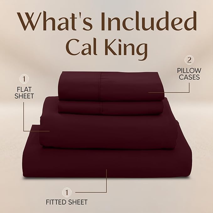 Utopia Bedding California King Size Sheet Set – 4 Piece Bed Sheets, Soft and Breathable Microfiber, Includes 1 Fitted Sheet, 1 Flat Sheet and 2 Pillowcases – Oeko Tex (Burgundy)