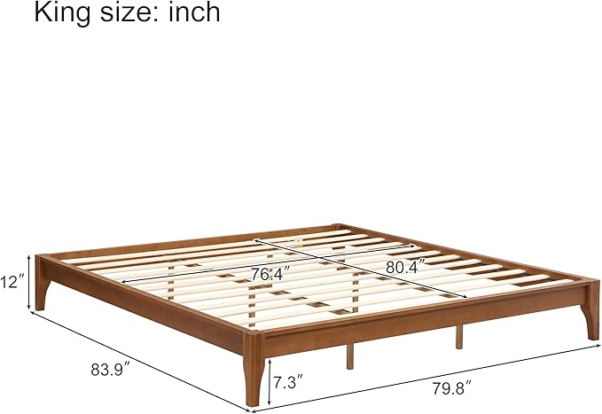 Merax King Size Bamboo Platform Bed, Mid-Century Modern Bed Frame with Wood Slat Support, No Box Spring Needed, Easy Tool-Free Assembly, Brown