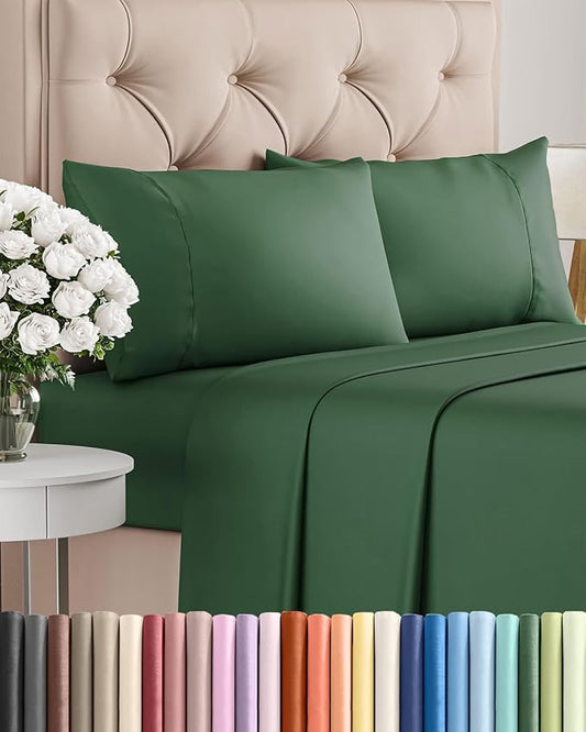 Twin 4 Piece Sheet Set - Comfy, Breathable & Cooling - Hotel Luxury Bedding for Women, Men, Kids, Teens and Children - 1 Flat & 1 Fitted Sheet & 2 Pillowcases w/ Deep Pockets - Wrinkle Free - Emerald