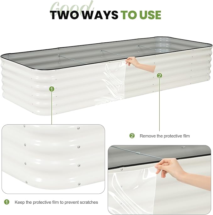 G GOOD GAIN Raised Garden Bed Kit - 5-in-1 Adjustable Galvanized Metal Planter Box with Protective Tape & Gloves & Tools | 8x3x1.4ft Outdoor Raised Bed for Gardening Vegetables, Flowers, Herbs, Green