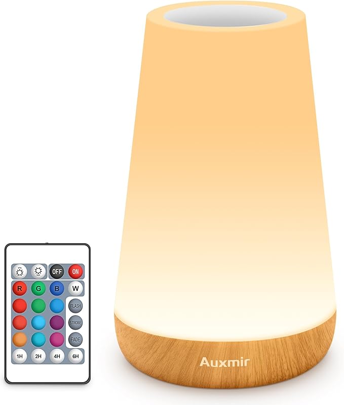 Auxmir Rechargeable LED Night Light, Touch & Remote Control Bedside Lamp with 13 Colors, 5 Brightness Levels, Portable Table Lamp for Kids Baby Nursery, Bedroom, Bathroom, Camping, Light Brown-2 Pack