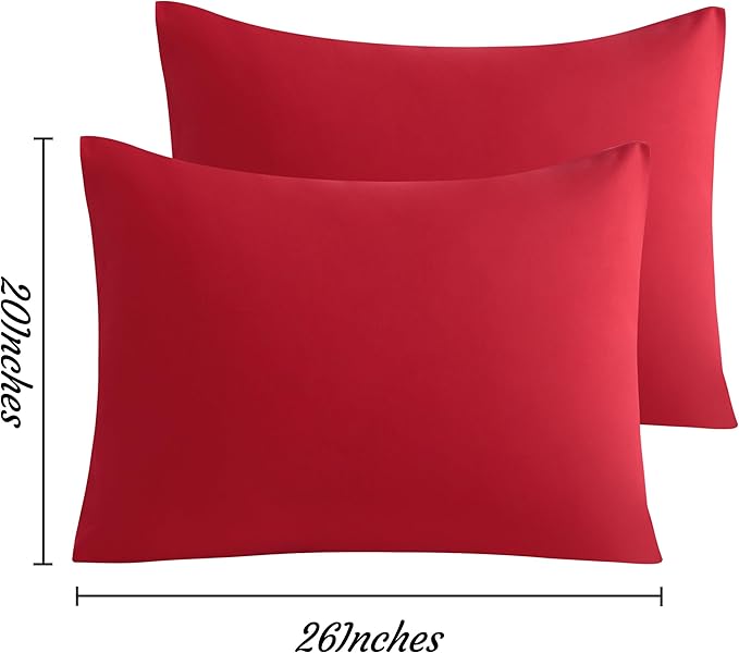 NTBAY Standard Pillow Cases Set of 2, 2 Pack Brushed Microfiber 20x26 Pillow Cases, Soft, Wrinkle, Fade, Stain Resistant Red Pillow Cases with Envelope Closure, 20x26 Inches, Red