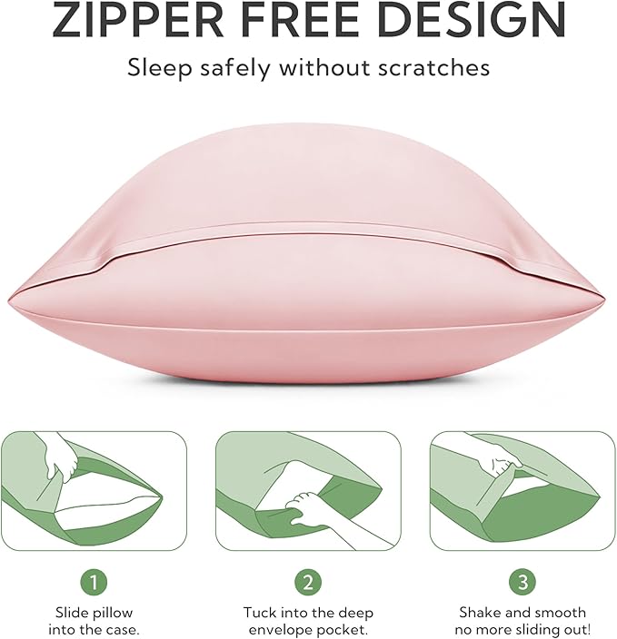 MR&HM Standard Pillow Cases Set of 2, Cooling Pillow Case for Hot Sleepers 20"x26", Breathable & Moisture Wicking, Soft Envelope Pillowcases, Rayon Derived from Bamboo & Polyester Blend (Pink)