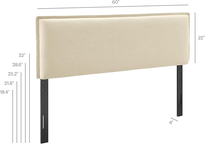 Modway Camille Full Size Upholstered Linen Blend Headboard with Removable Slipcover – in Linen - Padded Pillow Style Headboard with Adjustable Mounting for Full Beds