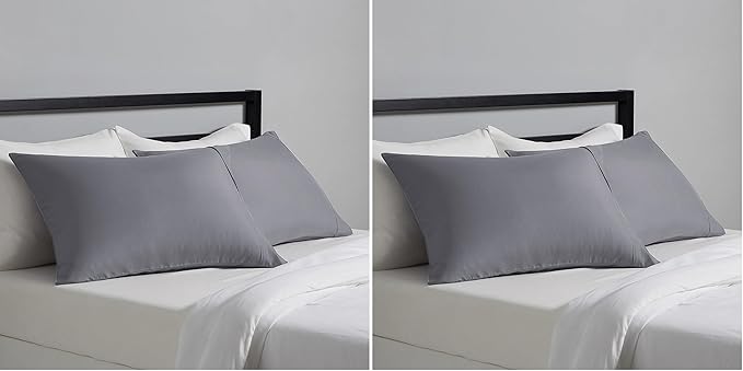 Amazon Basics Standard Pillowcases Set of 2 - Lightweight, Super Soft Easy Care Microfiber, Dark Gray, 30" L x 20" W, Pillows Not Included (Pack of 2)
