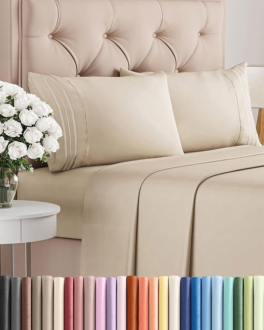 King Size 4 Piece Sheet Set - Comfy Breathable & Cooling Sheets - Hotel Luxury Bed Sheets for Women & Men - Deep Pockets, Easy-Fit, Extra Soft and Wrinkle Free Sheets - Wheat Oeko-Tex Bed Sheet Set