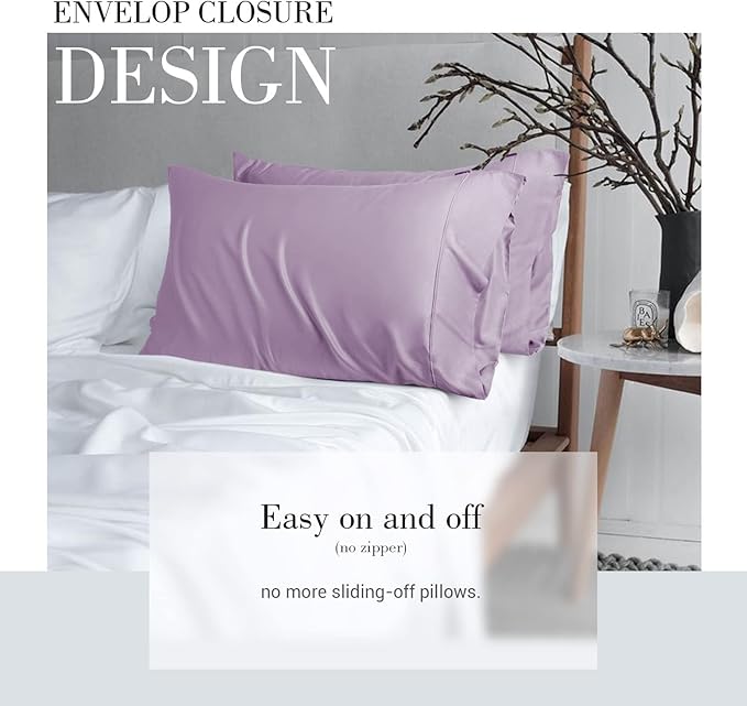 WishSmile Cooling Queen Pillowcases Set of 2 Breathable Cool Silky Soft Rayon Derived from Bamboo Fabric, Moisture Wicking for Hot Sleepers, Hair and Skin Friendly, Light Purple, 2 Pack, 20x30IN