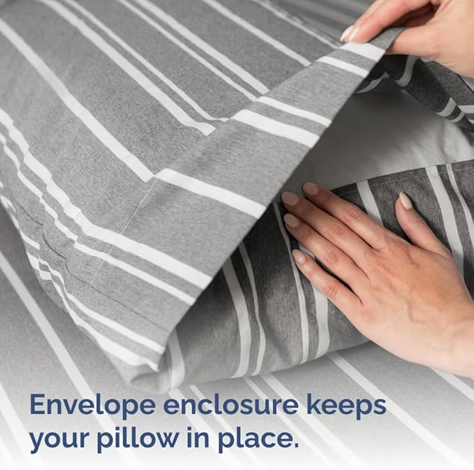 Body Pillowcases Set of 2-20x54 Long Body Pillow Case - Soft Body Pillow Cover for Sleeping & Side Sleepers - Comfy, Wrinkle & Fade Free - Machine Washable w/Envelope Enclosure Grey Stripes 3
