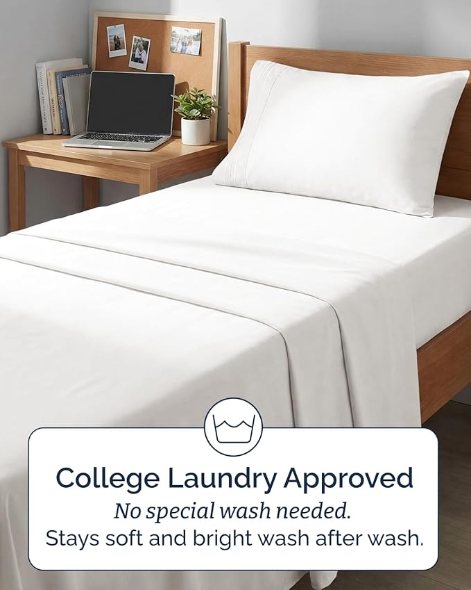 Twin XL 4 Piece Sheet Set - Comfy, Breathable & Cooling - Soft Hotel Luxury Bedding for Women, Men, Kids, Teens and Children - 1 Flat & 1 Fitted Sheet & 2 Pillowcases with Deep Pockets - Antique White