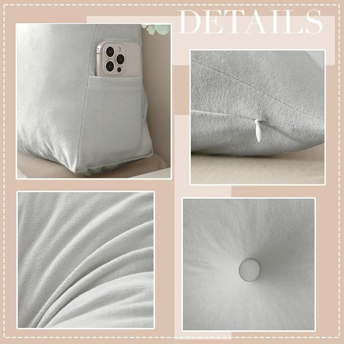 Dorm Headboard Pillows Twin XL Wedge Headboard Pillow Long Backrest Positioning Support for Daybed Reading Backrest Pillow with Side Pockets College Dorm Headboard