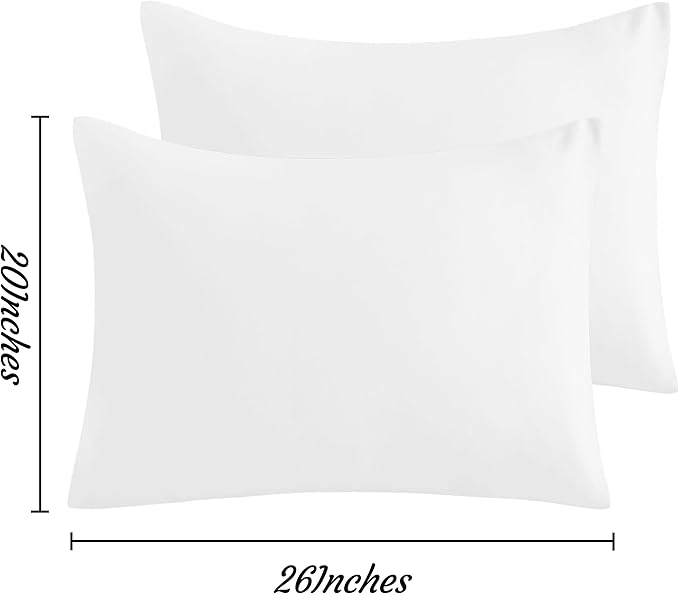 NTBAY Standard Pillow Cases Set of 2, 2 Pack Brushed Microfiber 20x26 Pillow Cases, Soft, Wrinkle, Fade, Stain Resistant White Pillow Cases with Envelope Closure, 20x26 Inches, White