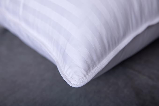 King Size Goose Down Feather Hotel Collection Bed Pillows for Sleeping One Pillow for Back, Stomach or Side Sleepers Stripe White Color