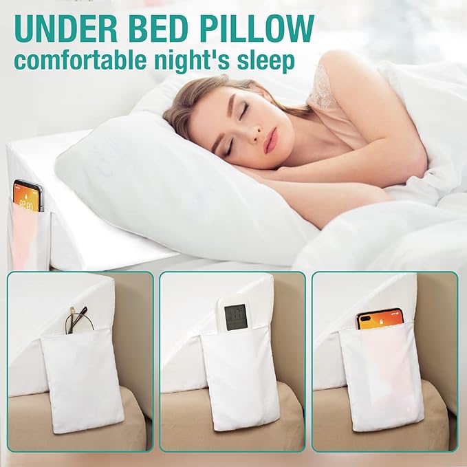 Vekkia Full Bed Wedge Pillow for Headboard – High-Density Foam Fills Gaps (0-5.5") Between Mattress and Headboard, Wedge Pillow with Pockets for Phone & Remotes, Washable Cover – (White)