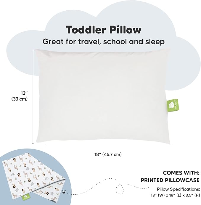 Toddler Pillow with Pillowcase - 13x18 My Little Dreamy Kids Travel Bed Pillows for Sleeping, Organic Cotton Small Pillowcase, Soft & Breathable, Machine Washable, Toddlers 2-5 years old (The Wild)
