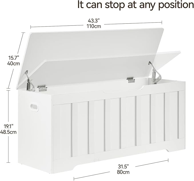 VANKILEY 43.3" Storage Chest Extra Large,Storage Trunk with 2 Safety Hinges,Wooden Storage Bench,Shoe Bench,43.3x15.7x19.1 Inch,Easy Assembly,Storage Bench for Bedroom,Living Room,entryway(White).