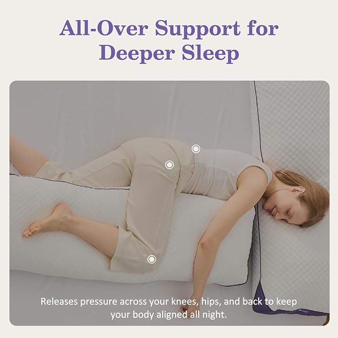 HOMELAB Adjustable Shredded Memory Foam Body Pillow Bundle with Gray Mulberry Silk Pillowcase, Cooling Long Pillow Full Support for Side Sleepers, Back, Hip & Leg Comfort, 1 Pack 20"x52"