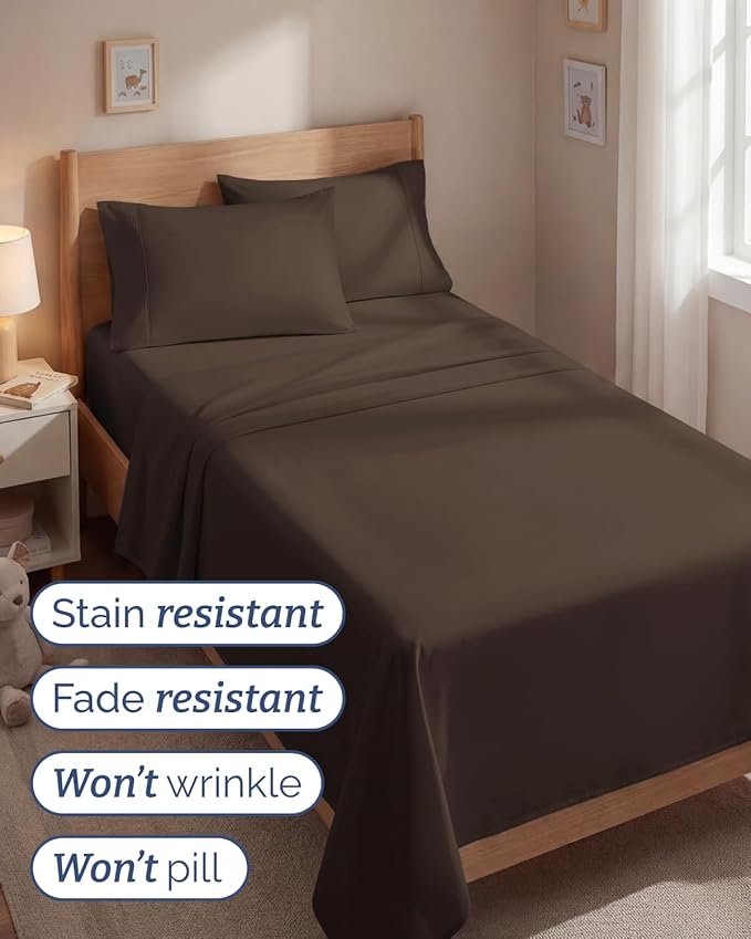 Twin 4 Piece Sheet Set - Comfy, Breathable & Cooling - Soft Hotel Luxury Bedding for Women, Men, Kids, Teens & Children - 1 Flat & 1 Fitted Sheet & 2 Pillowcases w/ Deep Pockets - Wrinkle Free - Brown