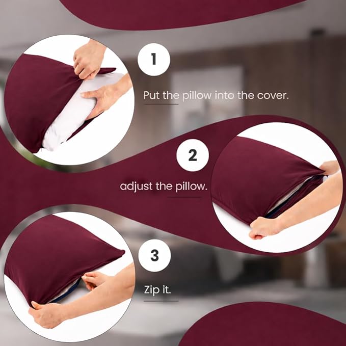 EVOLIVE Body Pillow Cover 21"x54", Ultra Soft Microfiber Pillowcase with Hidden Zipper, Breathable, Machine Washable, for Pregnancy & Side Sleepers, Cover Only (21"x54" Body Pillow Cover, Wine)
