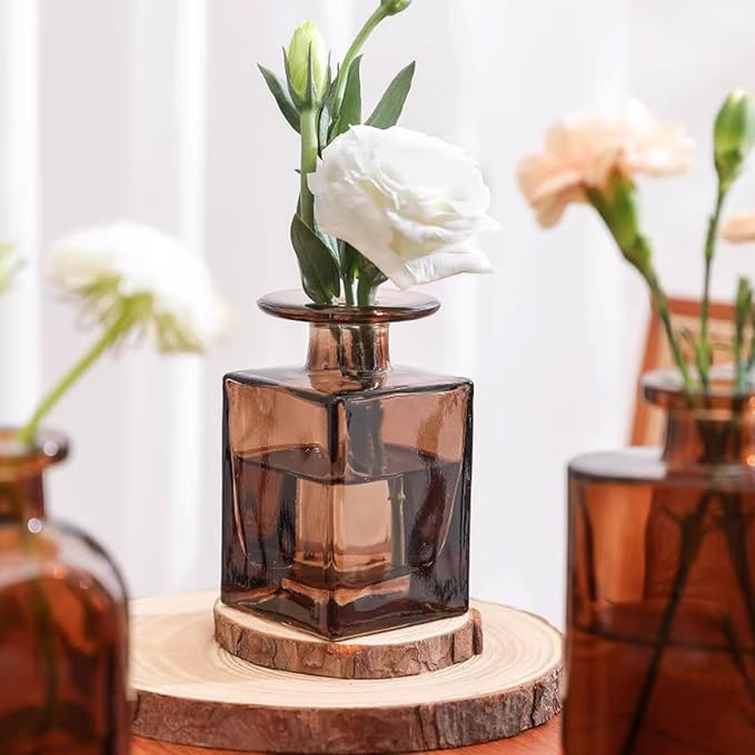 150ML/5OZ Square Glass Diffuser Bottles Empty Decorative Bottle Refillable Aromatherapy Container Fragrance Accessories for Home and Office(Brown)