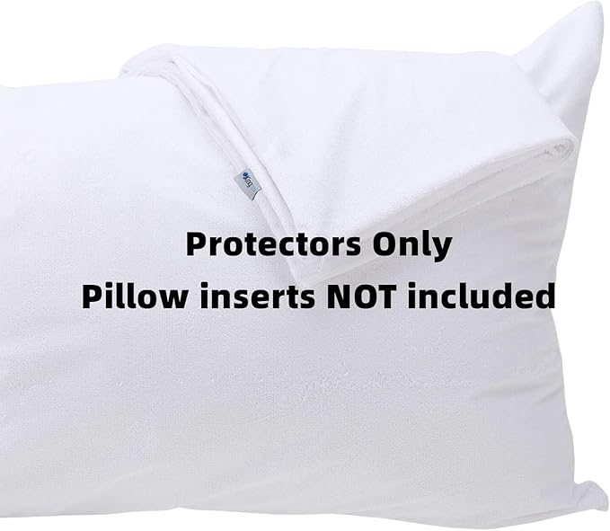 Kingnex Feather Proof Pillow Protectors Queen Size with Zipper Set of 2-100% Waterproof - Down Proof - Bamboo Viscose Terry Surface