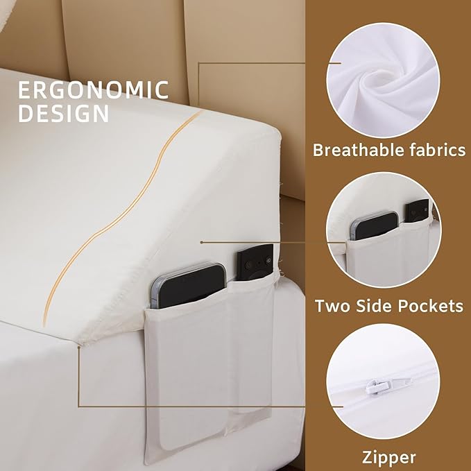 Bedluxe Full Bed Wedge Pillow for Headboard, Foam Headboard Pillow, Bed Gap Filler, Mattress Wedge- Fill The Gap (0-7") Between Headboard and Mattress (White, 54"x10"x6")