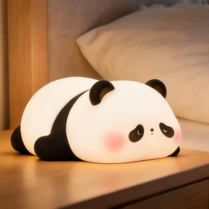 FAMIDUO Panda Night Light for Kids, Silicone Squishy LED Lamp, Food Grade BPA-Free Nursery Nightlight, 3-Level Dimmable Rechargeable, Portable Bedside Desk Decor for Baby Boys Girls, Funny Panda Gifts