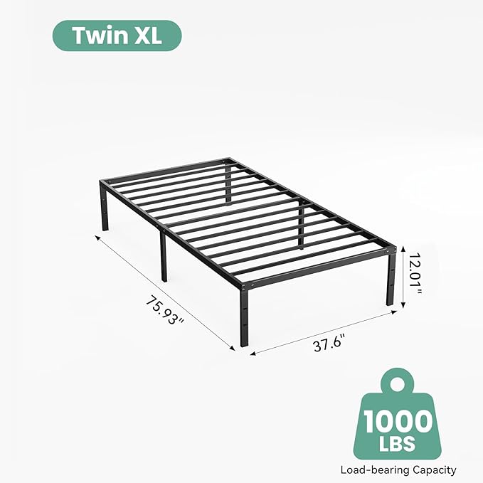 OLIXIS Twin XL Bed Frame, Heavy Duty Sturdy 12 Inch Metal Platform Bed Frames, Enhanced Stability & Noise-Free, Under-Bed Storage, No Box Spring Needed, Easy Assembly