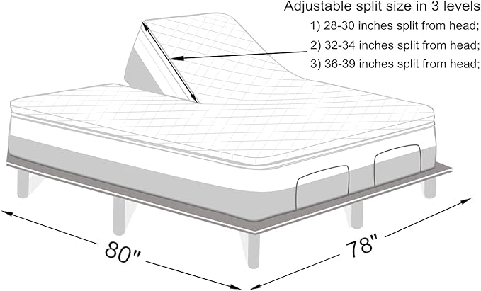 Kingnex Waterproof Split Top King Mattress Protector for Adjustable Bed with Upper Flex 32-34 from Head Ultra Soft Bamboo Viscose Jersey Noiseless Fitted Mattress Cover