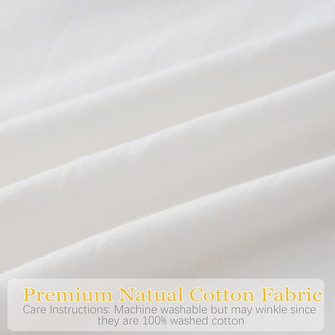 Shabby Off White Ruffle Pillow Shams Standard Size Set of 2, Washed Cotton Farmhouse Pillowcases Pillow Cover 26"x20" White