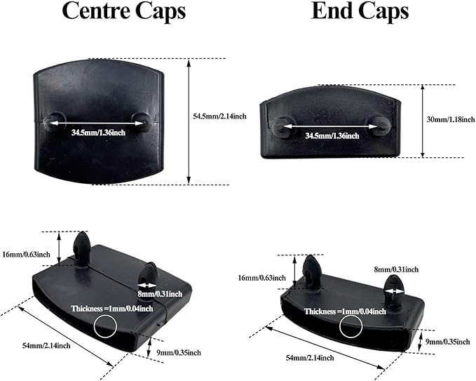 20pcs 54x9mm Black Replacement Bed Slat Plastic Centre Caps or End Caps Holders for Holding Securing Wooden Slats Bed Base,Width 54mm x Height 9 mm (10pcs End Caps and 10pcs Centre Caps)
