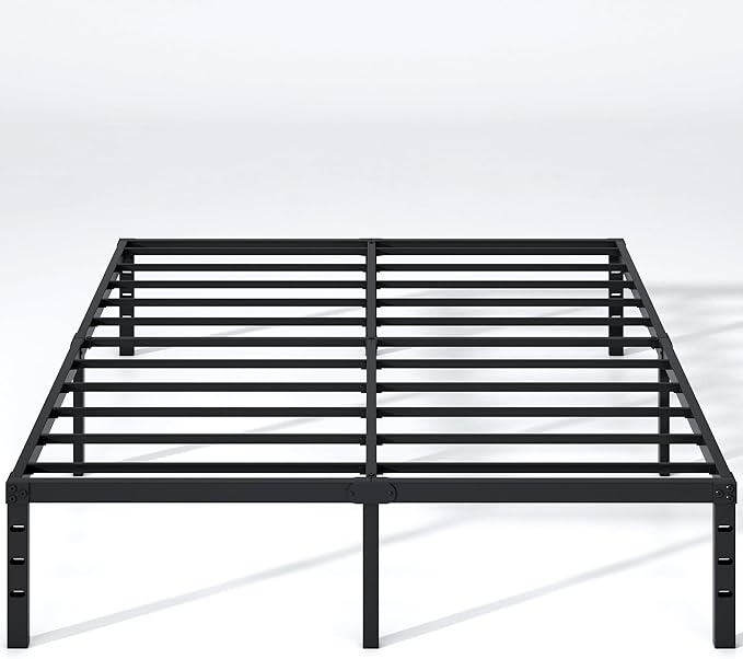 NEW JETO Metal Bed Frame,Queen Size Bed Frame with Storage Space,Heavy Duty Sturdy Mattress Foundation,Easy Assembly,No Box Spring Needed, Black,18 Inch,Queen