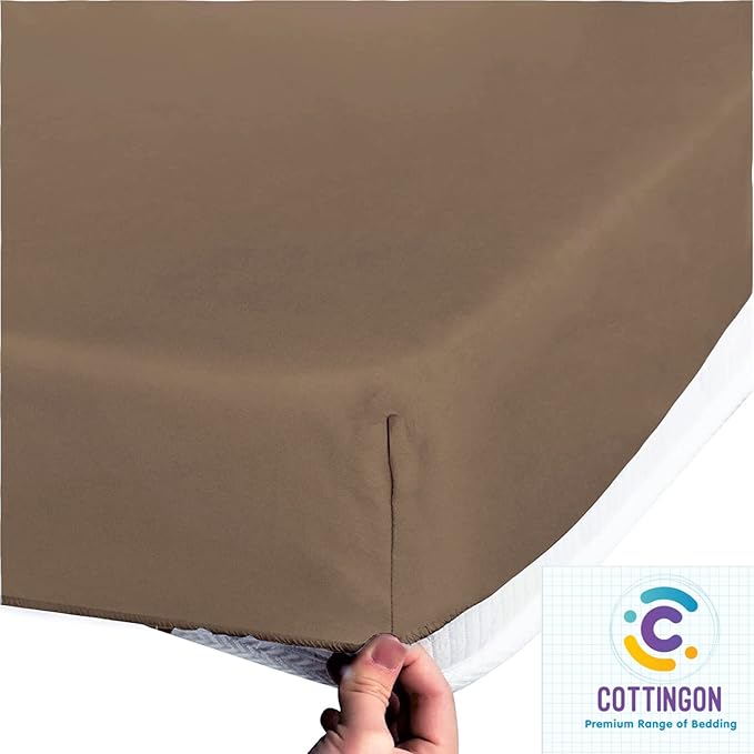 Cottingon 1 Piece Top Split King Fitted Sheet Only for Adjustable beds, Premium 100% Egyptian Cotton, 34 Inches Half Split Flex Head Bottom Sheet for Sleep Number Beds 16" Deep Mattress, Taupe