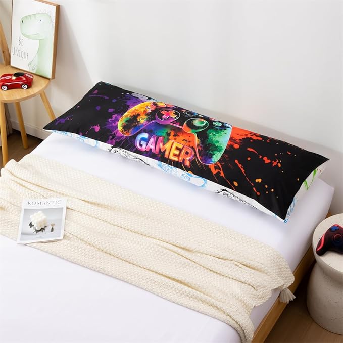 NTBED Tie Dye Gaming Body Pillow Cover Game Console Microfiber Gamer Bedding Pillowcase with Envelope Closure for Boys Kids Adults(20"x54",Multi)