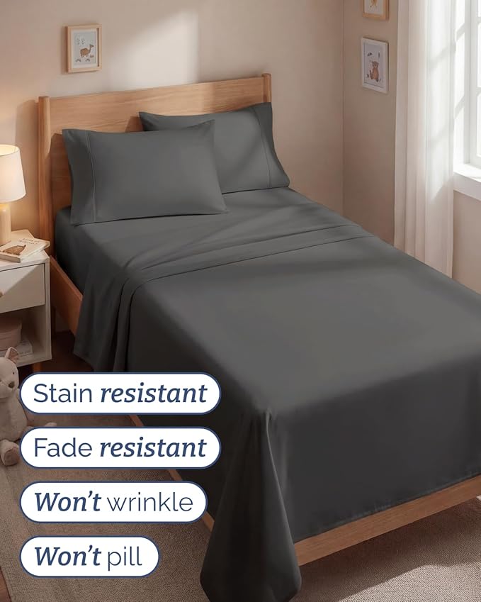 Twin 4 Piece Sheet Set - Comfy, Breathable & Cooling - Hotel Luxury Bedding for Women, Men, Kids, Teens and Children - 1 Flat & 1 Fitted Sheet & 2 Pillowcases w/ Deep Pockets - Wrinkle Free - Charcoal