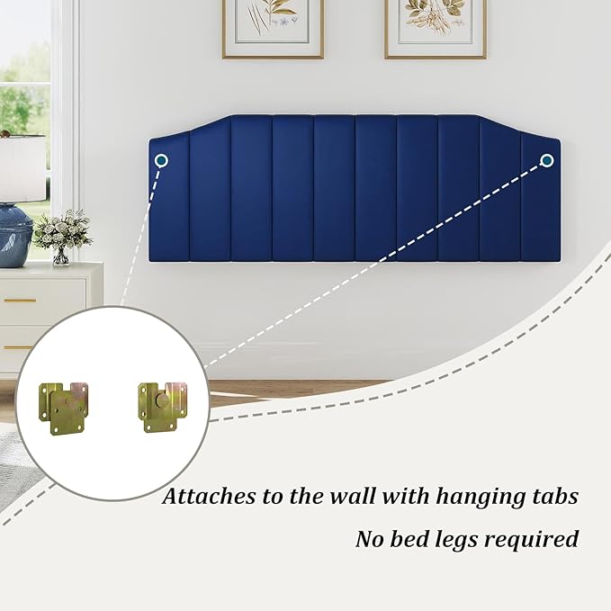 Furpopup King Size Headboard Only, Velvet Upholstered Headboard King/California King Size Wall Mount and Bed Frame Mount, Featuring High-Density Sponge Padding Easy Assembly Comfort Style-Navy Blue