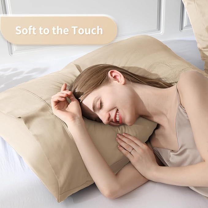 King Pillowcases, Cooling Viscose from Bamboo Pillow Covers with Envelope Closure, Soft Moisture-Wicking for Hot Sleepers, Hair and Skin-Friendly, Light Khaki, 2 Pack