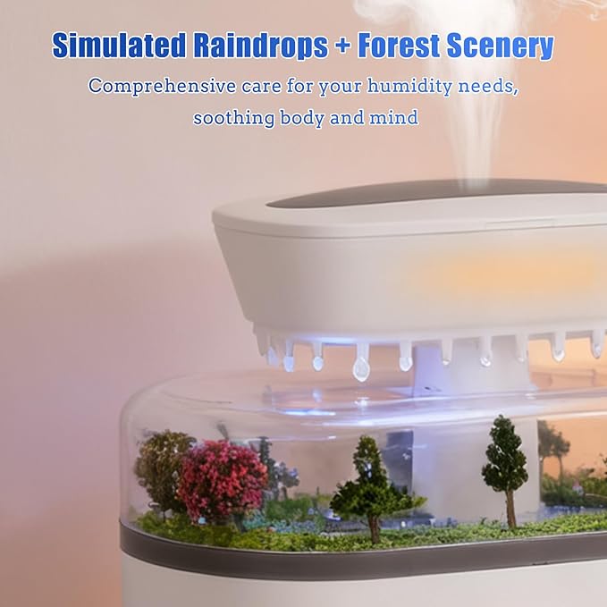 Rain Cloud Humidifier Diffuser with Natural Rain Sounds Ocean Waves Crackling Fire 7 Color Night Light 250mL Large Tank Quiet Operation 4-8 Hour Timer Auto Shut Off for Bedroom Sleep Office Relaxation