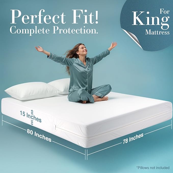 Utopia Bedding King Size Mattress Protector Zippered, 100% Waterproof Bed Bug and Dust Mite Proof Mattress Encasement, Absorbent 6 Sided Mattress Cover