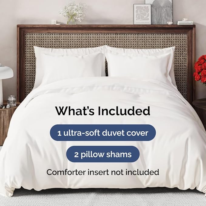 Duvet Cover Super Queen Size Set - Extra Soft Super Queen Duvet Cover with 2 Pillow Shams - Hotel Luxury, Easy Care & Fade Free w/ Zipper Closures & Ties - Comfy, Cozy & Breathable (Antique White)