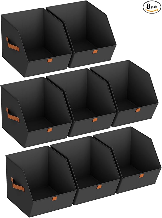 Homsorout Fabric Closet Storage Cubes - 8 Pack Square Storage Bins with Dual Handles for Clothes, Towels, Toys, Cube Storage Organizers for Bedroom, Nursery, Shelves, Closet, Small Spaces, Black