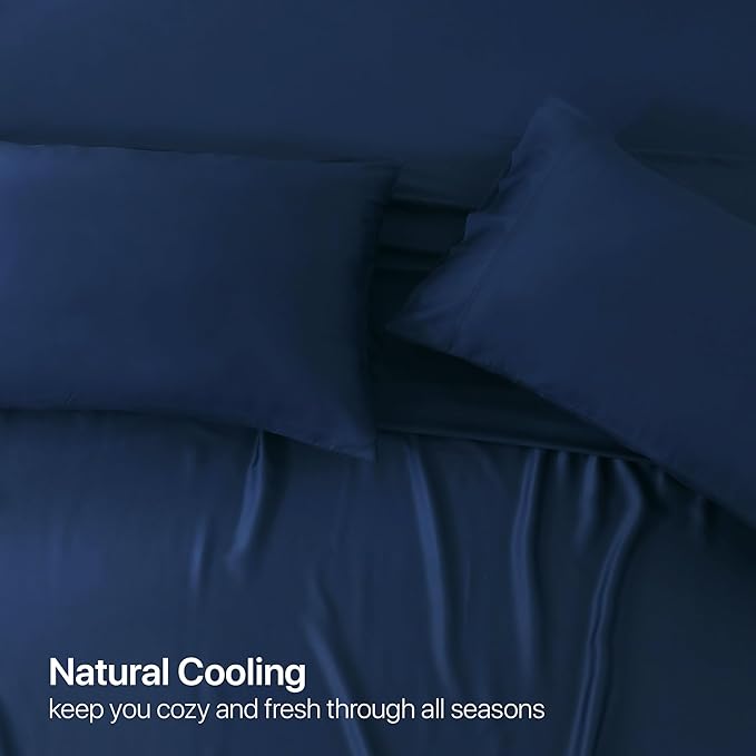 NATUREFIELD - Full Size Sheet Set (4 Piece), 100% Rayon Derived from Bamboo, Cooling Sheets with Deep Fitted Pockets, Luxury Bed Sheets & Pillowcases